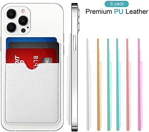 Weewooday 6 Pieces Phone Card Pocket Holder Phone Card Stick PU Leather Cell Phone Card Pocket, ID Credit Card Wallet Phone Case Pouch for Back of Phone Compatible with Most Smartphones (Mixed Color)