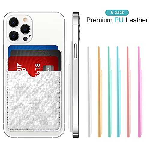 Weewooday 6 Pcs Phone Card Holder RFID PU Leather Stick-On Cell Phone Wallet for Business ID Credit Cards Compatible for Most Smartphones Unisex-Adults 2.6 x 3.8 In(Solid,Mixed Color) - Thumbnail 2
