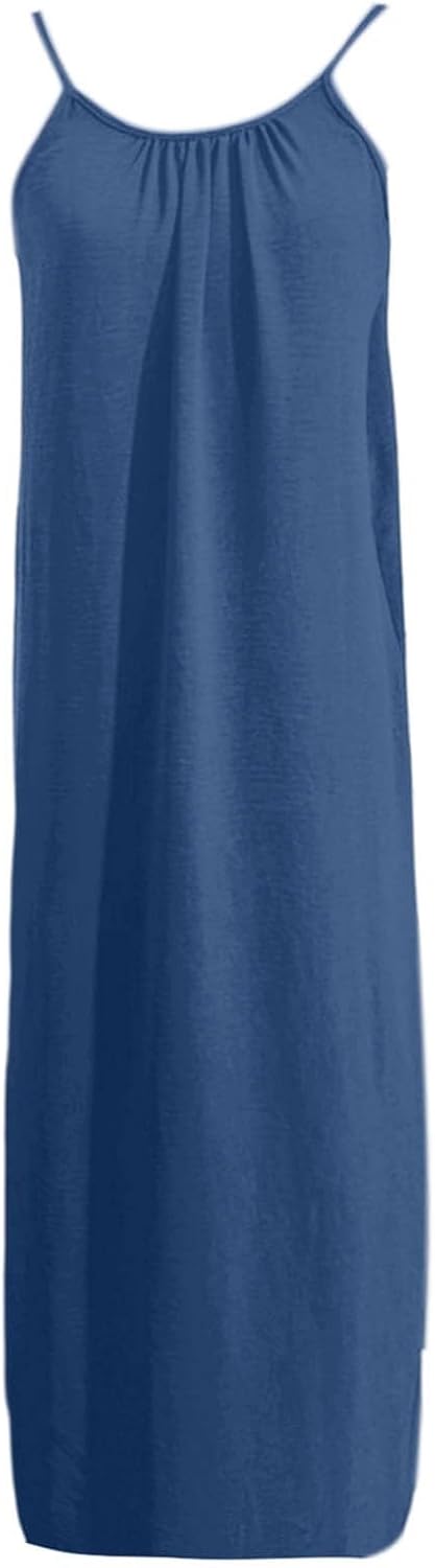 Backless Dresses cami for Women Spaghetti Strap Flowy Long Beach Sundress Sleeveless Backless Long Cami Lounge Dress