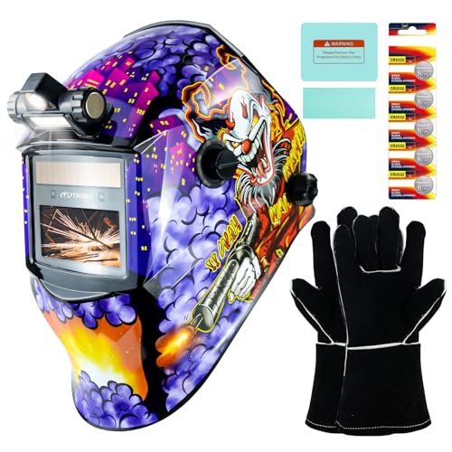 TRQWH Welding Hood Auto Darkening Welding Helmet with Light True Color 1/1/1/2 Top Optical Clarity Wide Shade 9-13 Welding Mask with Welding Gloves (KTS-JD17) by TRQWH - Used condition - US$36.86