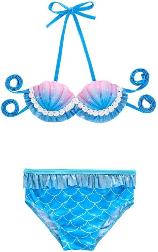 Dressy Daisy Girls Mermaid Bikini Swimsuit 2 Piece Halter Bathing Suit, Ruffle/Shell Top with Fish Scale Bottoms, Kids 4T-10
