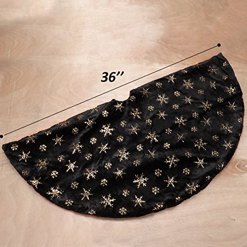 Tiosggd Black Christmas Tree Skirt 36 Inches Black Faux Fur With Gold Sequin Snowflakes Xmas Tree Mat For Holiday Christmas Halloween Winter New Year House Decorations #TOP4