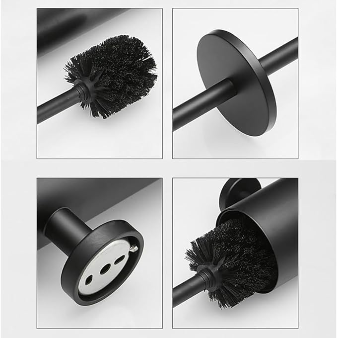 Image of Toilet Brush Holder Wall Mounted, Toilet Brush 304 Stainless Steel, Matte Black Toilet Bowl Brush for Bathroom with Lid Toilet Bowl Brush