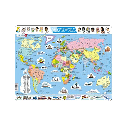 Larsen K1 El Mapa político Mundial, edición en Inglés, Puzzle de Marco con 107 Piezas