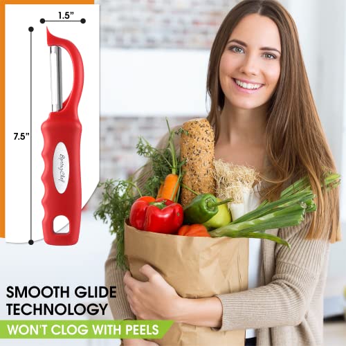 Image of Spring Chef Swivel Vegetable Peeler for Kitchen with Soft Grip Handle, Red