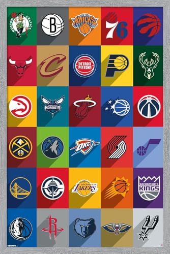 Trends International NBA League - Logos 25 Wall Poster, 22.4L x 14.7W, Gray Framed Version