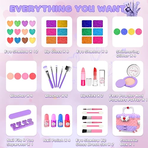 Dpai A-119 54 Pcs Kids Makeup Kit For Girls, Princess Real Washable Pretend Play Cosmetic Set Toys With Mirror, Non-Toxic & Safe, Birthday Gifts For 3 4 5 6 7 8 9 10+Years Old Girls Kids  thumb #2