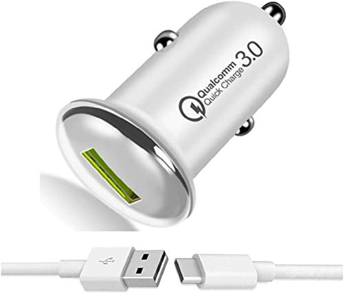 3.1A Fast Charging Car Charger For LG Nexus 5X 18W Qualcomm Quick Charge 3.0 Car Charger, Fire Resistant, Lightweight, & Compact Smart Charging Car Charger for All Mobiles with Type-C USB Data Cable (GAT2-Black)