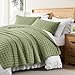 Green California Cal King Size Quilt Bedding Sets with Pillow Shams, Dark Sage Olive Oversized Lightweight Bedspread Coverlet, Quilted Blanket Thin Comforter Bed Cover, 3 Pieces, 118x106 inches