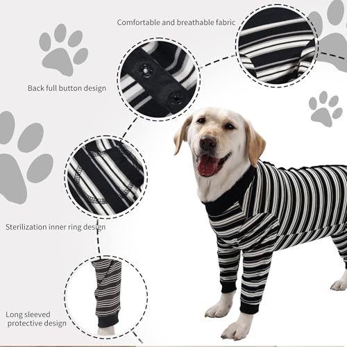 Image of Dog Recovery Suit, Pet Surgery Suits for Female Male, Striped Recovery Shirt Dog Abdominal Wounds Bandages, E-Collar & Cone Alternative, Neuter Stop Licking Onesie Body Suits for Large Dogs