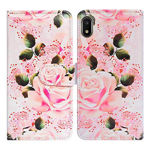 Bcov Case for Galaxy A10e, Pink Rose Flowers Flip Leather Case Wallet Cover with Credit Card Slot ID Card Holder Kickstand for Samsung Galaxy A10e