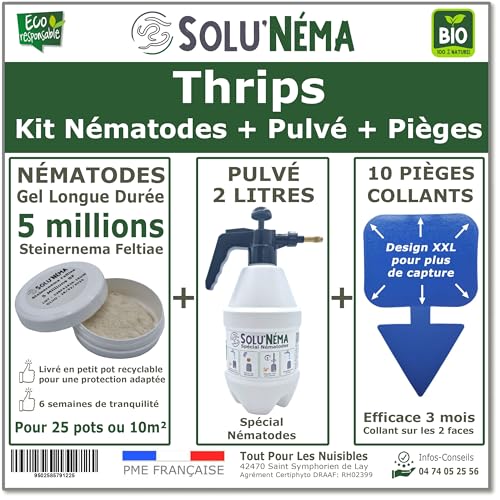 Kit Complet Anti-Thrips - 5 Millions Nématodes SF + Pulvérisateur 2L + 10 Pièges Bleus Collants XXL