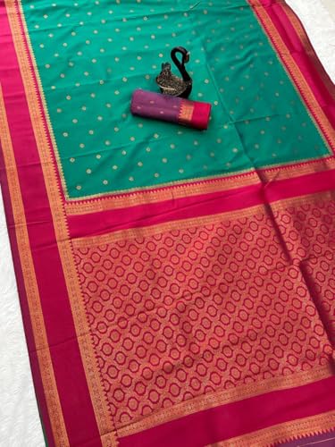 Image of Dharmavaram Pattu Paithani Saree Pure Silk Zari Weaving Floral Border Rich Pallu With Blouse Piece