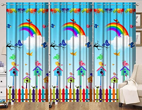 Image of Premium Fabric Kids Room Curtains 5 Feet Long Set of 3 Pcs, Rainbow Design