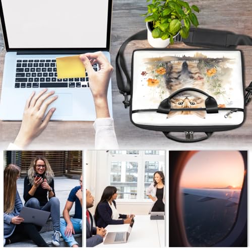 Bolso para portátil con diseño de gato y flores 15 pulgadas miniatura 6