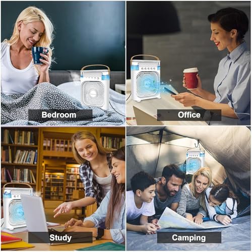Image of Drumstone (𝐒𝐩𝐞𝐜𝐢𝐚𝐥 𝟐𝟎 𝐘𝐞𝐚𝐫𝐬 𝐖𝐚𝐫𝐫𝐚𝐧𝐭𝐲) Portable Mini Air Cooler, 3-in-1 Personal Cooling Fan with Humidifier, Purifier & LED Light - Compact Tabletop Design for Home & Office