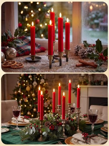 Image of Treela 24 Pcs Flameless LED Taper Candles,Flocking,8 Inch,Red