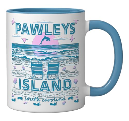 Taza de cerámica con arte de playa Pawleys Island azul/blanco miniatura 2