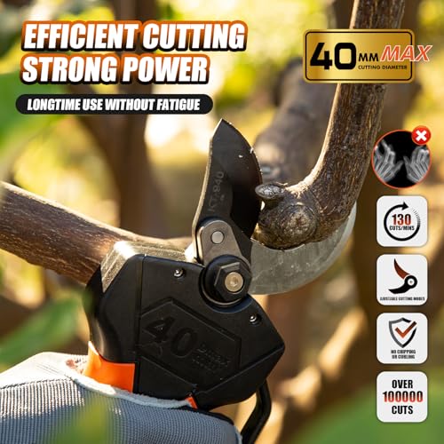 Cordless Electric Pruning Shears 40MM, Kebtek Professional Pruning Shears Battery Powered 18V Brushless Motor 2Pack 2AH Rechargeable Battery-LCD Display Screen (KT940)