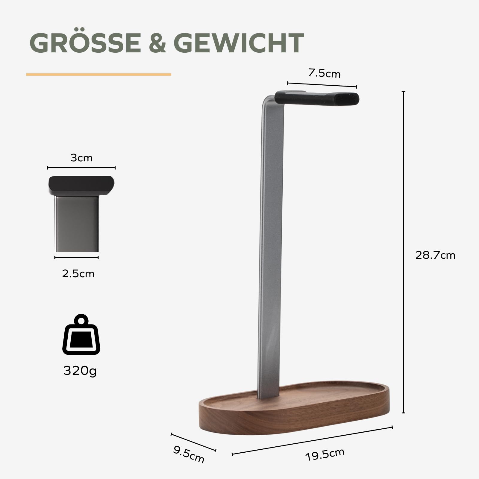muso wood Kopfhörer Ständer Universal aus Walnussholz und Aluminium Stabil Kopfhörerhalter Kopfhörerständer Gaming Kopfhörer Halter Headset Halterung mit Kabelhalter Holz