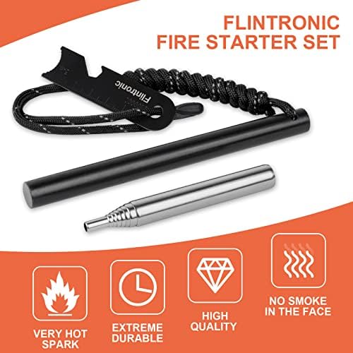 Survival Fire Steel, Flint Striker Steel Fire Starter Kit, Magnesium Ferrocium Rod Firesteel with Scale Scraper & Whistle, Outdoor Emergency Survival Tool for Travelling Camping Hiking