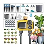 trjzwa irrigazione kit impianto di irrigazione computerizzato con 2 uscite,timer per impianto di irrigazione automatico per giardini,diversi tipi di ugelli di irrigazione tubi per fiori,piante in vaso