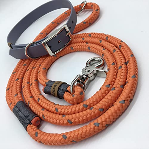 Stevertau REFLECT ORANGE Set aus Tauleine und verstellbarem Halsband aus Biothane
