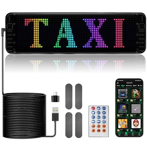 LED Light Signs for Car, 13''x 3'' Flexible LED Matrix Panel, Bluetooth App Control DIY Programmable Scrolling Sign for Car Taxi Store Hotel