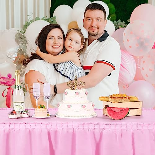 Oudain 6 Pcs Plastic Table Skirts and Stainproof Table Cloths 54 x 108 in Plastic Ruffle Tablecloth 168 x 29 Inches Disposable for Wedding Baby Shower Valentine Spring Easter Party(Pink)