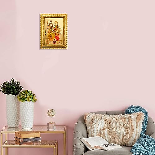 Image of Hawai Shiv Parivar Home Decor Worship Use Wall Hanging Wooden Photo Frame SFDI464 GLD FRM 5X7 GRP