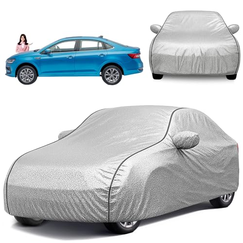 Image of Avecrew 100% Waterproof Car Cover for Skoda Slavia All Model Mirror & Antenna Pocket Triple Stitched, Dustproof Full Body Protection (Heat & UV Resistant,Silver)