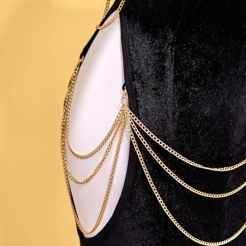 Women Sexy Dress,Halter Hollow Out Backless Sleeveless Fishtail Dress with Gold Chain Decor for Women4