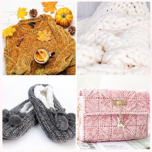 Image of Xinnun 12 Skeins 1116 Yards Chenille Velvet Soft Thick Plush Yarn Bulk for Crocheting Knitting Blanket DIY Weaving Craft, 6mm, 3.5 Oz /Skein(Retro Color)