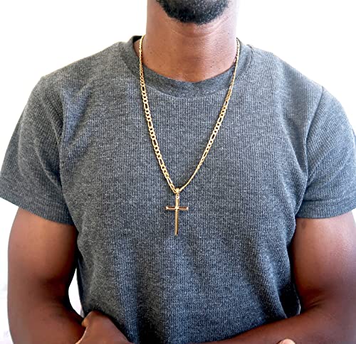 24K Gold Figaro Chain Style Cross Pendant Necklace 5Mm Cross Necklace Clasp For Men, Husband Thin For Charms Miami Cuban Link Diamond Cut Religious Beveled Edge Traditional Cross Pendant 3Mm Italian Cuban Chain Necklace For Men Women Boys Girls Teens Fashion Jewelry,Wear Alone Or With Pendant (24) #TOP3
