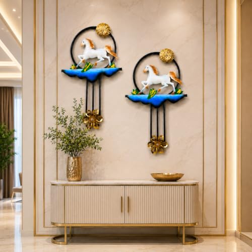 Image of STREET CRAFT - Modern Big Multicolor Horse Wall Decor Set of 2 Handcrafted Metal Running Horse Artwork Decorative Wall Hanging for Home Interior (16 x 26 Inch)