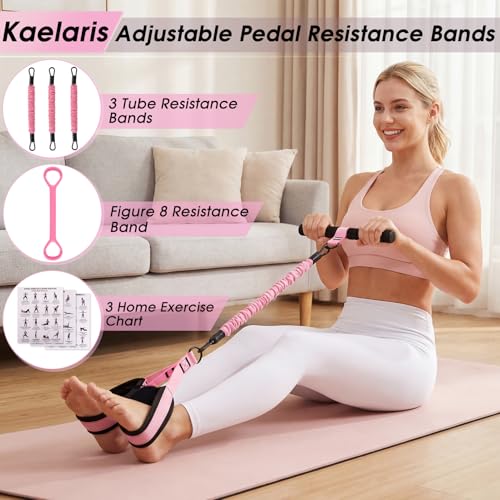 Image of Multifunction Pedal Resistance Band with Handle-Figure 8 Resistance Band Set, 3-Tube Adjustable Bands for ABS, Core, Waist, Arm, Leg, Sit Up Exercise Equipment, 3 Home Workout Chart for Women