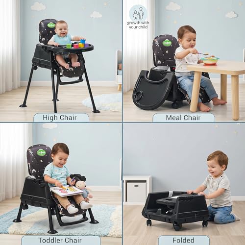 Image of Baybee 4 in 1 Convertible High Chair for Kids | Foldable Baby Feeding Chair with Safety Harness, Adjustable Tray, Booster Seat | Easy to Clean, Portable Dining Chair (Black)