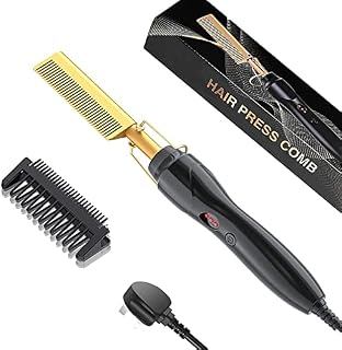 Hot Comb, Electric Hot Comb for Wigs, Afro Hair & Beard, Quick Heated Hair Straightener, Professional High Heat Ceramic Hair Press Comb, Hair Straightening for Wet and Dry Hair