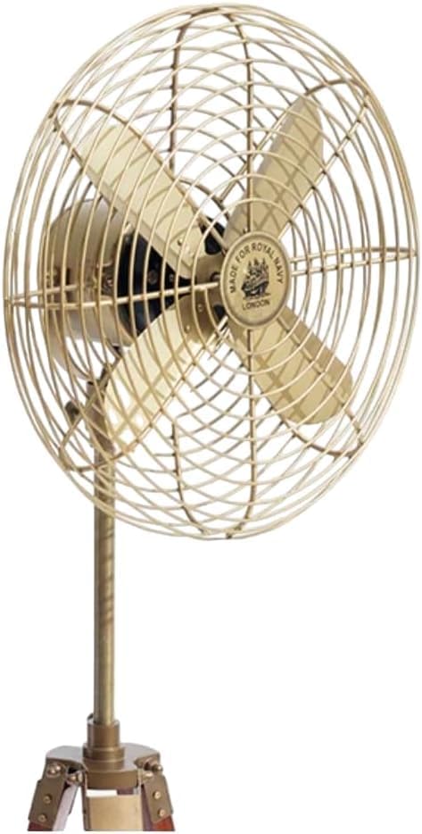 Nautical Electrical Adjutable Antique Floor Fan With Brown Wooden Tripod Stand