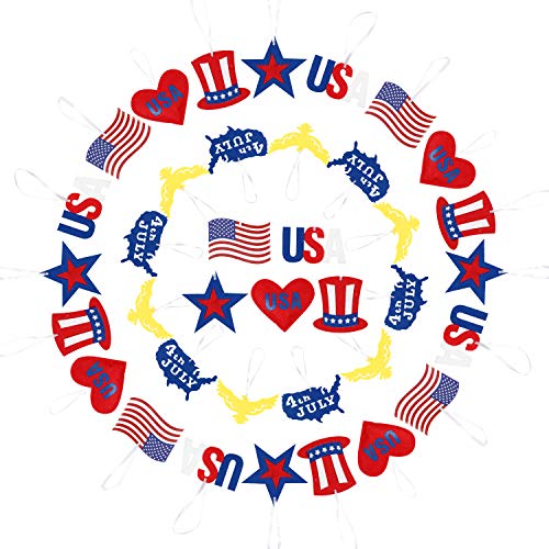 WATINC 56pcs Patriotic Felt Ornament Set, USA Flags Hanging Ornaments for Tree Decor