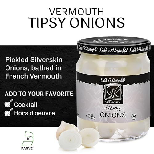 Tipsy Cocktail Onions in Jar with French Vermouth - Pickled Silverskin Onions for Cocktails, Appetizers, and Hors d'Oeuvres, Kosher Parve - Sable & Rosenfeld - 10.9 oz - Pack of 6 - Thumbnail 3