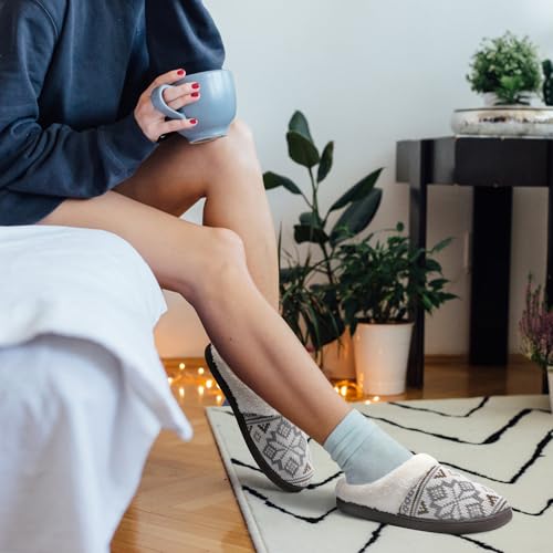 shoeslocker Slippers for Women Memory Foam Fuzzy House Slippers Bedroom Non-slip Warm Fluffy Plush Womens Slippers Misty Beige Size 82