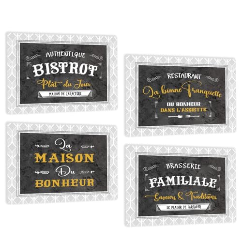 Lot de 4 Bistrot Set de Table Vintage - Citations Sets de Table Lavable en Plastique PVC Cuir - Antidérapant - Taille A3 (Set DA A)