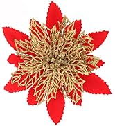 12Pcs Christmas Glitter Poinsettia Artificial Flowers with Stems Christmas Ornaments for Xmas Tre...