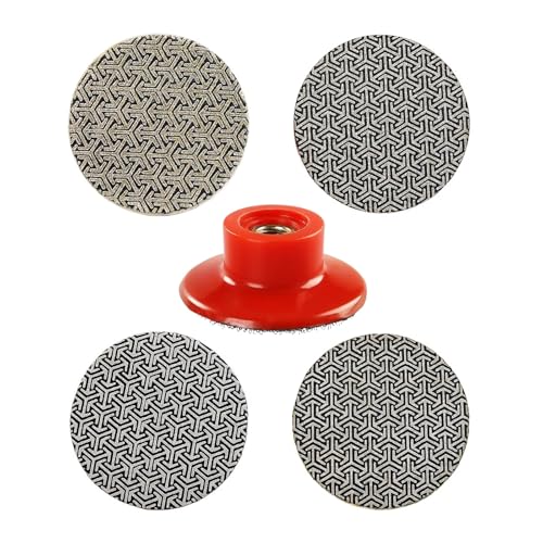 MiJunHD 2inch 50mm Electroplated Diamond Sanding Pad, 60/100/200/4000Grit Grinding Sandpaper Pad & M14 Thread Hook and Loop Backing Holder for Detail Fine Buffing Polishing Trimming (5Pcs/Set)