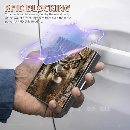 Image of Slim Credit Card Holder, Camo Deer Tree RFID Blocking Metal Wallet for Men & Women, Aluminum Minimalist Hard Case Pocket-Sized Business Cards Organizer (Fits Up to 10 Cards)