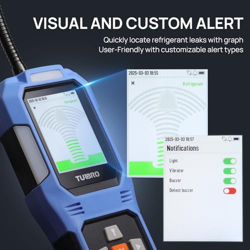 Image of TURBRO Refrigerant Leak Detector with Alarms, Halogen Freon Sniffer with Heated Diode Sensor, Detects CFCs HCFCs HFCs HCs HFOs, for Home and Automotive AC Systems, FLA-BDT20 | Heated Diode Sensor, Detects CFCs /HCFCs /HFCs, With Alarms, For HVAC