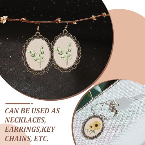 Image of ACRNIGHEET 6PCS Flower Embroidery Necklace DIY Mini Embroidery Kit Cross Stitch Necklace Pendant Embroidery Kit for Beginners Sewing Jewelry Embroidery Hoops and Necklace Chains Creative Gifts