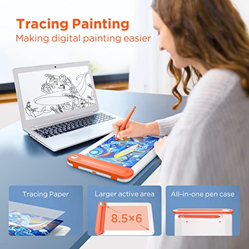 Ugee Q8W Drawing Tablet, 8.5 Inch Bluetooth 5.0 Drawing Pad Large Active Area,Graphics Tablet With 8192 Levels Battery-Free Stylus, Tablet With Pen Support Windows、Mac Os And Chrome Os 88 Or Later - 2