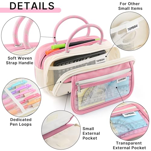 Image of TOPBIDAI Large Pencil Case Pouch School Supplies for Girls Boy Women Men | Big Pencil Bag with 5 Compartments, Easy Grip Handle, Office College School Pencil Box